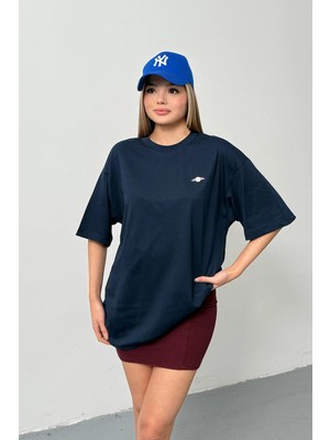 Giysa Kadın Filkete Aksesuarlı %100 Pamuklu T-Shirt Lacivert - 26Y 26508