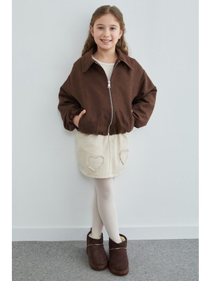 FullaModa Fermuarlı Süet Kız Çocuk Bomber Ceket