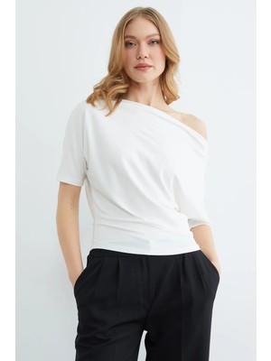 FullaModa Yarasa Kol Kayık Yaka Bluz