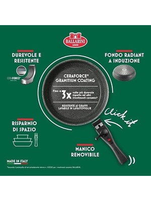 Torre Kızartma Tavası, 24 Cm, Seramik Kaplama, Indüksiyonlu Ocaklara Uygun, Çıkarılabilir Sap, Alüminyum
