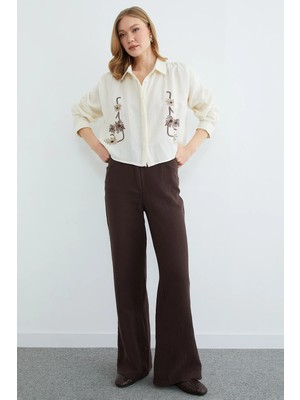 FullaModa Çiçek Nakışlı Müslin Kumaş Gömlek