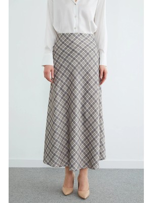 FullaModa Ekose Desenli Maxi Boy Saten Etek