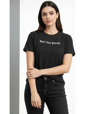 Passense Wafıl Kumaş Tişört Regular Kalıp Bisiklet Yaka Baskılı Günlük Basic T-Shirt - Siyah