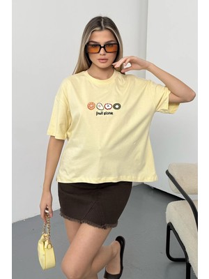 Giysa Kadın Fruit Nakışlı %100 Pamuklu T-Shirt Sarı - 26Y 26518