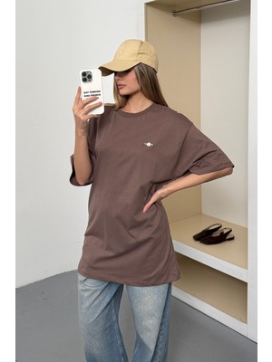 Giysa Kadın Filkete Aksesuarlı %100 Pamuklu T-Shirt Açık Kahverengi - 26Y 26508