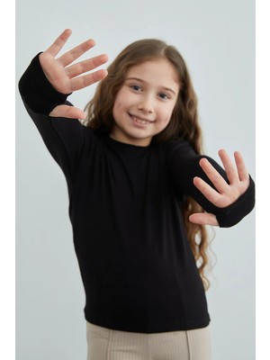 FullaModa Basic Bisiklet Yaka Modal Kız Çocuk Body