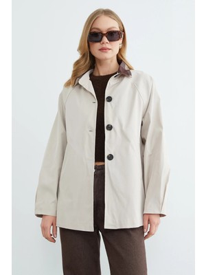 FullaModa Ekose Detaylı Düğmeli Trençkot