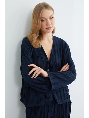 FullaModa Önden Bağlamalı Krep Kumaş 2 Li Takım