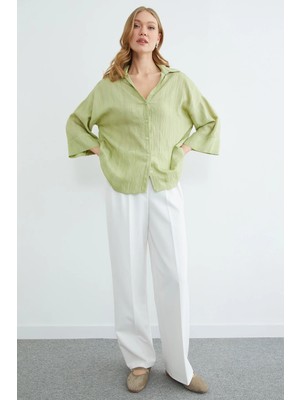 FullaModa Çizgili Kapri Kol Salaş Gömlek