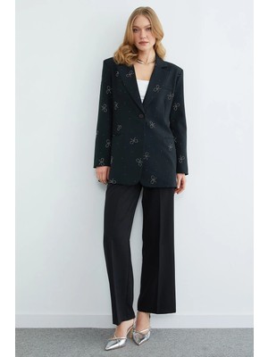 FullaModa Fiyonklu Taşlı Tek Düğmeli Ceket