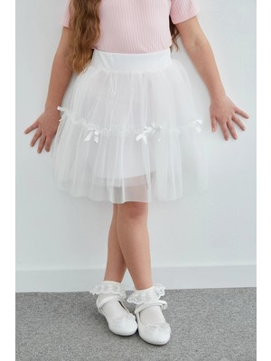 FullaModa Beli Lastikli Fiyonklu Kız Çocuk Tül Etek