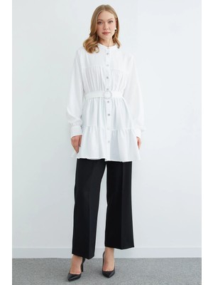 FullaModa Fullamodest Beli Kemerli Taşlı Tunik