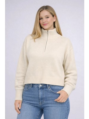 Modaplaza Kadın Fermuarlı Polo Yaka Kazak 6217