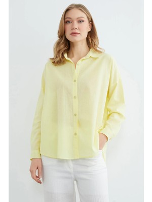 FullaModa Basic Keten Görünümlü Oversize Gömlek