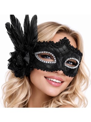 Daniska Siyah Tüylü Venedik Lüks Balo Maskesi