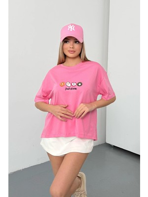Giysa Kadın Fruit Nakışlı %100 Pamuklu T-Shirt Pembe - 26Y 26518