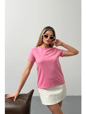 Giysa Kadın Anahtar Aksesuarlı %100 Pamuklu T-Shirt Pembe - 26Y 26515
