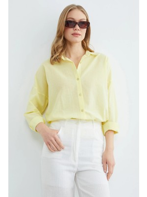 FullaModa Basic Keten Görünümlü Oversize Gömlek