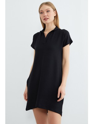 FullaModa Basic Polo Yaka Cepli Mini Boy Elbise