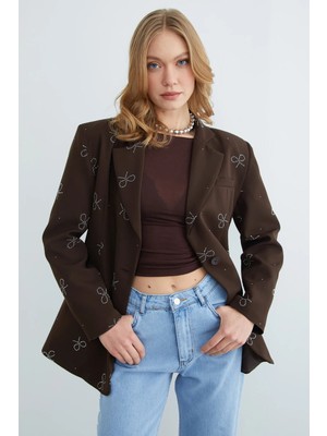 FullaModa Fiyonklu Taşlı Tek Düğmeli Ceket