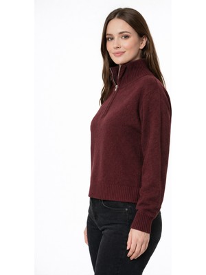 Modaplaza Kadın Fermuarlı Polo Yaka Kazak 6217