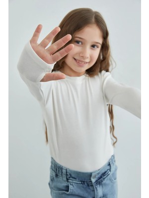 FullaModa Basic Bisiklet Yaka Modal Kız Çocuk Body