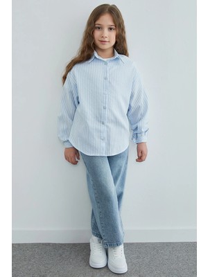 FullaModa Çizgili Salaş Kız Çocuk Gömlek