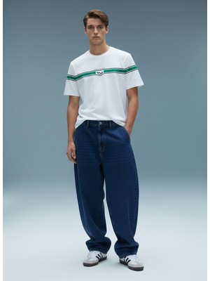 LTB Şeritli Logo Baskılı Beyaz T-Shırt