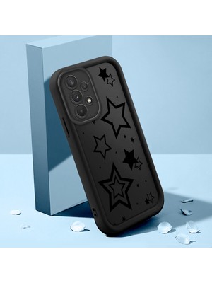 HONTINGA Samsung Galaxy A32 ile Uyumlu Kılıfı Düşüme Önleyici Basitlik Anti Düşme Kamera Korumali Siyah Yıldız Desen Siyah Yumuşak Silikon Telefon Kılıfı Kadın ve Erkek Için Uygundur K2-0403