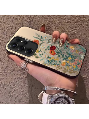 HONTINGA Samsung Galaxy S25 Ultra ile Uyumlu Kılıfı Silikon Kenar Sert Arka Düşüme Önleyici Basitlik Anti Düşme Kamera Korumali Çiçekler Desen Telefon Kılıfı Kadın ve Erkek Için Uygundur K1-0722