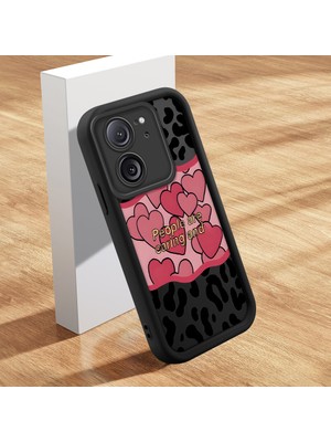 HONTINGA Xiaomi Mi 13T ile Uyumlu Kılıfı Düşüme Önleyici Basitlik Anti Düşme Kamera Korumali Leopar Kalp Desen Siyah Yumuşak Silikon Telefon Kılıfı Kadın ve Erkek Için Uygundur K2-0406