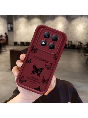 HONTINGA Xiaomi Redmi Note 14 Pro ile Uyumlu Kılıfı Düşüme Önleyici Basitlik Anti Düşme Kamera Korumali Küçük Kelebek Desen Bordo Yumuşak Silikon Telefon Kılıfı Kadın ve Erkek Için Uygundur K2-7220