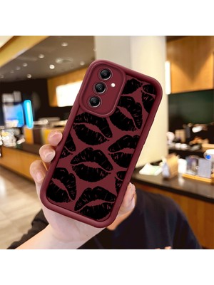 HONTINGA Samsung Galaxy A14 ile Uyumlu Kılıfı Düşüme Önleyici Basitlik Anti Düşme Kamera Korumali Siyah Kalp Desen Bordo Yumuşak Silikon Telefon Kılıfı Kadın ve Erkek Için Uygundur K2-7216