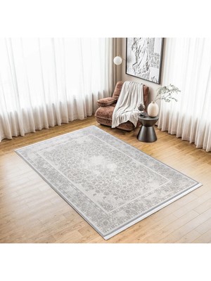 Neefy Elina Açık Gri Salon Halısı Pamuk Taban Tozumaz 10 mm Yumuşak Modern