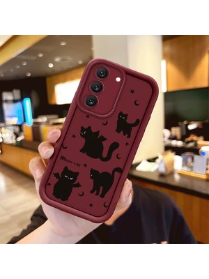 HONTINGA Samsung Galaxy S22 ile Uyumlu Kılıfı Düşüme Önleyici Basitlik Anti Düşme Kamera Korumali Şirin Kedi Desen Bordo Yumuşak Silikon Telefon Kılıfı Kadın ve Erkek Için Uygundur K2-7214