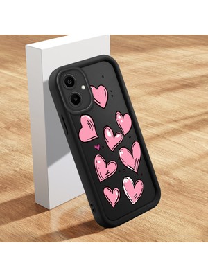 HONTINGA Samsung Galaxy A06 ile Uyumlu Kılıfı Düşüme Önleyici Basitlik Anti Düşme Kamera Korumali Pembe Kalp Desen Siyah Yumuşak Silikon Telefon Kılıfı Kadın ve Erkek Için Uygundur K2-0405