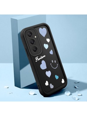 HONTINGA Samsung Galaxy A24 ile Uyumlu Kılıfı Düşüme Önleyici Basitlik Anti Düşme Kamera Korumali Pembe Kalp Desen Siyah Yumuşak Silikon Telefon Kılıfı Kadın ve Erkek Için Uygundur K2-0405