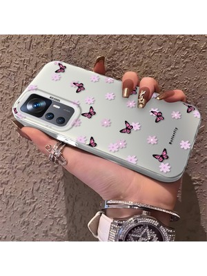 HONTINGA Xiaomi Mi 12T ile Uyumlu Kılıfı Silikon Kenar Sert Arka Düşüme Önleyici Basitlik Anti Düşme Kamera Korumali Küçük Kelebek Desen Telefon Kılıfı Kadın ve Erkek Için Uygundur K1-0718