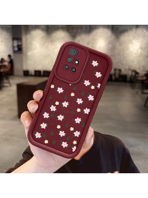HONTINGA Xiaomi Redmi 10 2022 ile Uyumlu Kılıfı Düşüme Önleyici Basitlik Anti Düşme Kamera Korumali Küçük Çiçek Desen Bordo Yumuşak Silikon Telefon Kılıfı Kadın ve Erkek Için Uygundur K2-7221