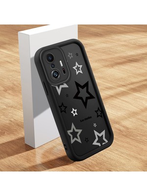 HONTINGA Xiaomi Mi 11T Pro ile Uyumlu Kılıfı Düşüme Önleyici Basitlik Anti Düşme Kamera Korumali Siyah Yıldız Desen Siyah Yumuşak Silikon Telefon Kılıfı Kadın ve Erkek Için Uygundur K2-0403