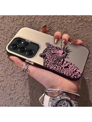 HONTINGA Samsung Galaxy S25 Ultra ile Uyumlu Kılıfı Silikon Kenar Sert Arka Düşüme Önleyici Basitlik Anti Düşme Kamera Korumali Pembe Leopar Desen Telefon Kılıfı Kadın ve Erkek Için Uygundur K1-0720