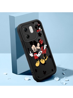 HONTINGA Infinix Hot 50I ile Uyumlu Kılıfı Düşüme Önleyici Basitlik Anti Düşme Kamera Korumali Mickey ve Minnie Desen Siyah Yumuşak Silikon Telefon Kılıfı Kadın ve Erkek Için Uygundur K2-0399