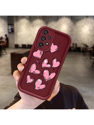 HONTINGA Samsung Galaxy A73 ile Uyumlu Kılıfı Düşüme Önleyici Basitlik Anti Düşme Kamera Korumali Pembe Kalp Desen Bordo Yumuşak Silikon Telefon Kılıfı Kadın ve Erkek Için Uygundur K2-7215
