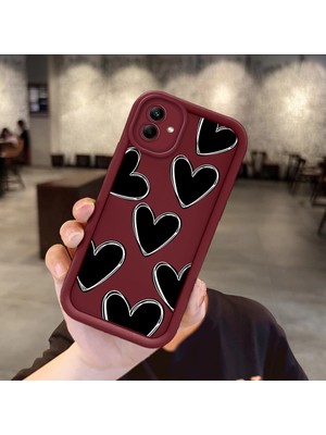 HONTINGA Samsung Galaxy A04 ile Uyumlu Kılıfı Düşüme Önleyici Basitlik Anti Düşme Kamera Korumali Siyah Kalp Desen Bordo Yumuşak Silikon Telefon Kılıfı Kadın ve Erkek Için Uygundur K2-7216