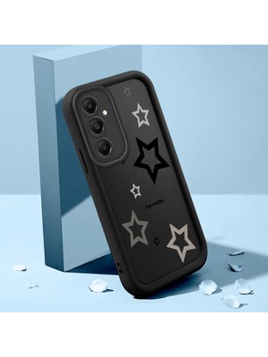 HONTINGA Samsung Galaxy A05S ile Uyumlu Kılıfı Düşüme Önleyici Basitlik Anti Düşme Kamera Korumali Yıldız Desen Siyah Yumuşak Silikon Telefon Kılıfı Kadın ve Erkek Için Uygundur K2-0402
