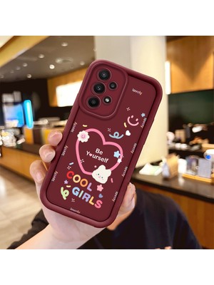 HONTINGA Samsung Galaxy A23 ile Uyumlu Kılıfı Düşüme Önleyici Basitlik Anti Düşme Kamera Korumali Pembe Kalp Desen Bordo Yumuşak Silikon Telefon Kılıfı Kadın ve Erkek Için Uygundur K2-7215