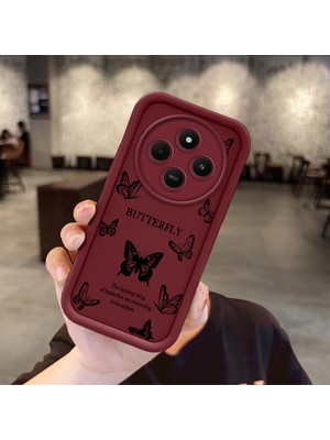 HONTINGA Xiaomi Redmi 14C ile Uyumlu Kılıfı Düşüme Önleyici Basitlik Anti Düşme Kamera Korumali Küçük Kelebek Desen Bordo Yumuşak Silikon Telefon Kılıfı Kadın ve Erkek Için Uygundur K2-7220