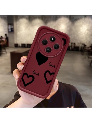 HONTINGA Xiaomi Redmi 14C 4g ile Uyumlu Kılıfı Düşüme Önleyici Basitlik Anti Düşme Kamera Korumali Kalp Desen Bordo Yumuşak Silikon Telefon Kılıfı Kadın ve Erkek Için Uygundur K2-7217