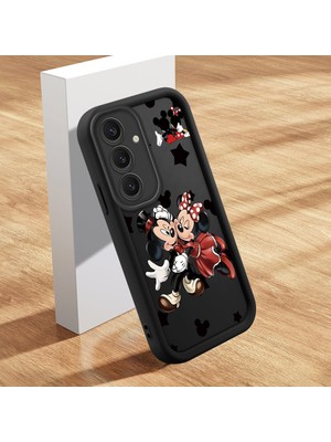 HONTINGA Samsung Galaxy S24 Plus ile Uyumlu Kılıfı Düşüme Önleyici Basitlik Anti Düşme Kamera Korumali Mickey ve Minnie Desen Siyah Yumuşak Silikon Telefon Kılıfı Kadın ve Erkek Için Uygundur K2-0399