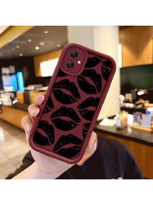 HONTINGA Samsung Galaxy A05 ile Uyumlu Kılıfı Düşüme Önleyici Basitlik Anti Düşme Kamera Korumali Siyah Kalp Desen Bordo Yumuşak Silikon Telefon Kılıfı Kadın ve Erkek Için Uygundur K2-7216
